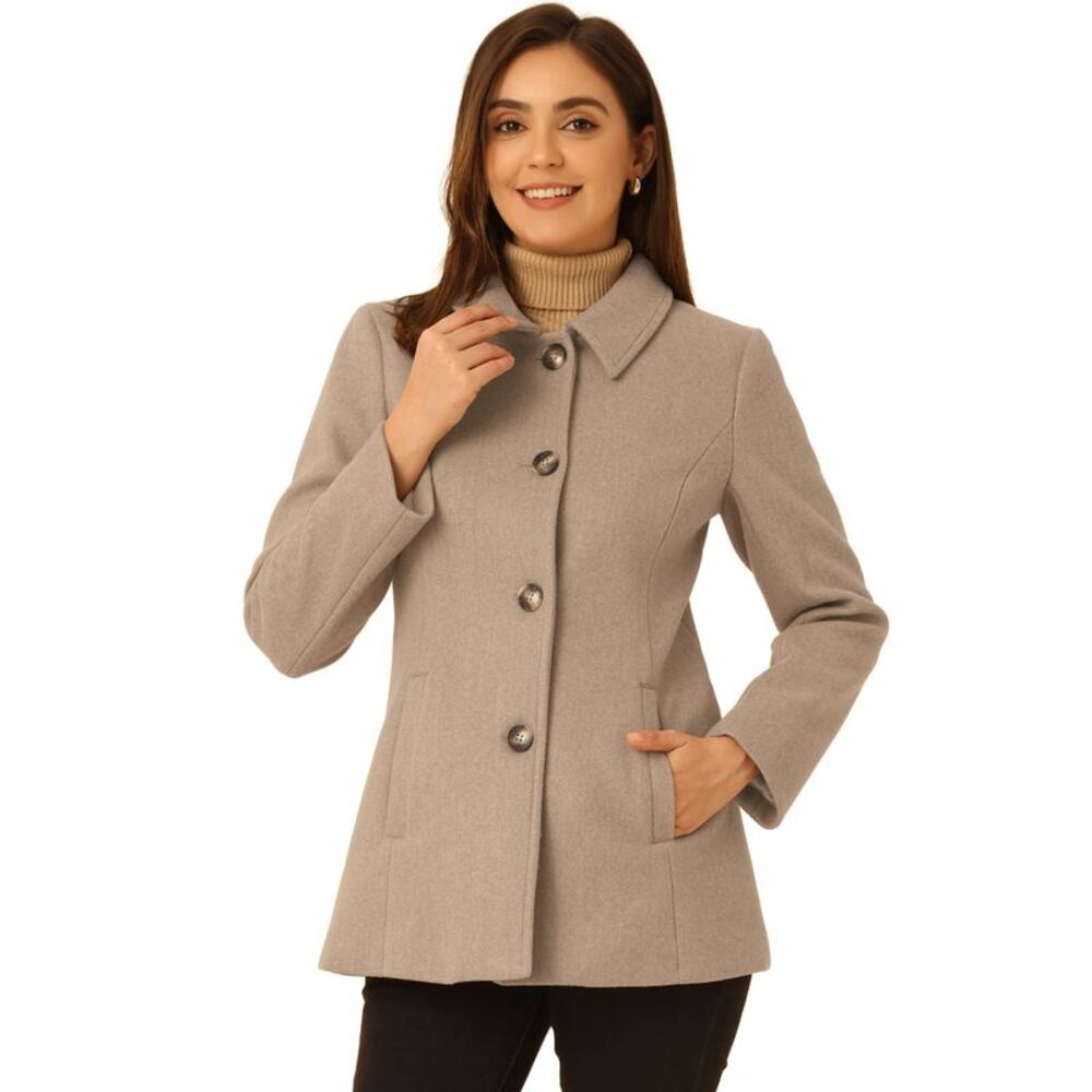 Winter Overcoat Single Breasted Point Collar Pea Coat Light Brown